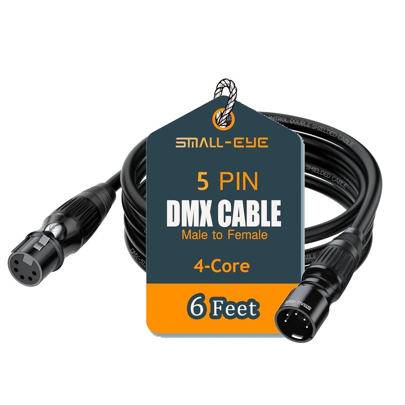 SMALL-EYE 5 Pin DMX Cable 6 ft 1 Pack – Premium 4-Core Male to Female Stage Lighting DMX512 Cable (6') - Image 1